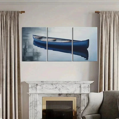 3pcs Serene Blue Canoe Reflections Wall Art Set Canvas Framed 50x70cm - High Quality Print 100% Australian Made Wall Canvas Ready to Hang - Bella Home Decor