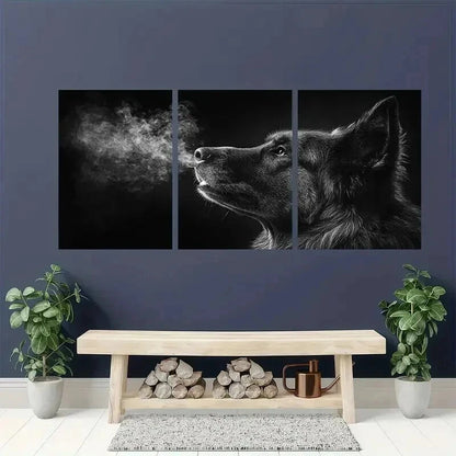 3pcs Black & White German Shepherd Dog Wall Art Set Canvas Framed 50x70cm - High Quality Print 100% Australian Made Wall Canvas Ready to Hang