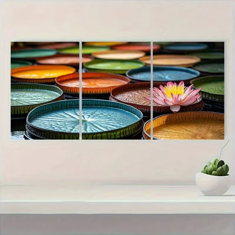 3pcs Lily Pad Art Hangings Flower  Wall Art Set Canvas Framed 60x90cm - High Quality Print 100% Australian Made Wall Canvas Ready to Hang