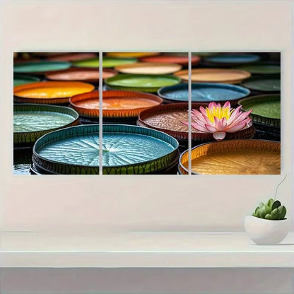 3pcs Lily Pad Art Hangings Flower  Wall Art Set Canvas Framed 60x90cm - High Quality Print 100% Australian Made Wall Canvas Ready to Hang