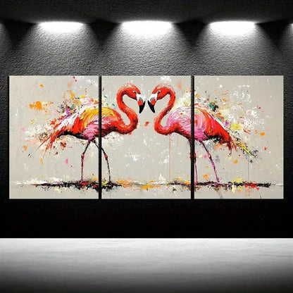 3pcs Colourful Birds Themed Pink Flamingos Metal Print Ready to Hang Art