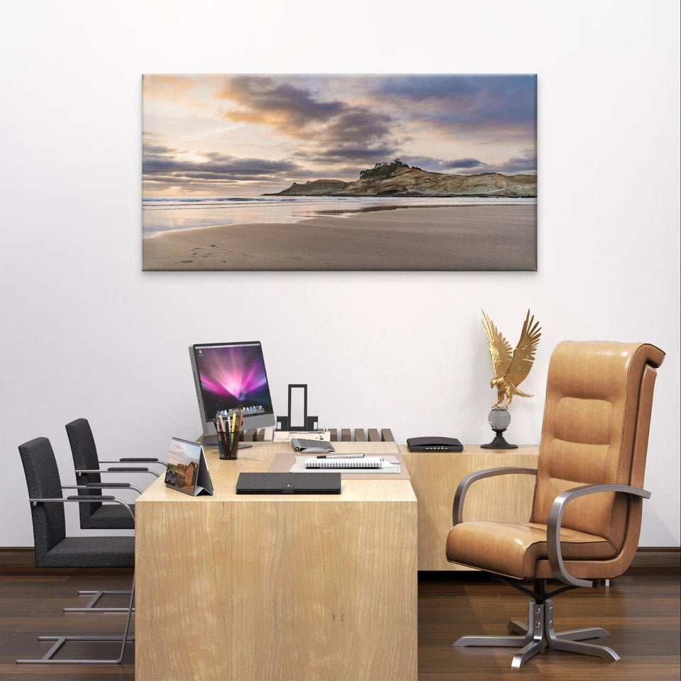 Coastal Sunset Beach Landscape Wall Art Canvas Office Home Framed 120x60cm