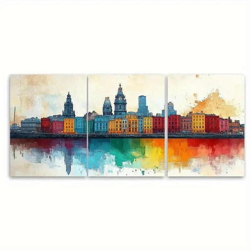 3pcs Dublin Skyline Colorful Landmarks DR  Wall Art Set Canvas Framed 50x70cm - High Quality Print 100% Australian Made Wall Canvas Ready to Hang - Bella Home Decor
