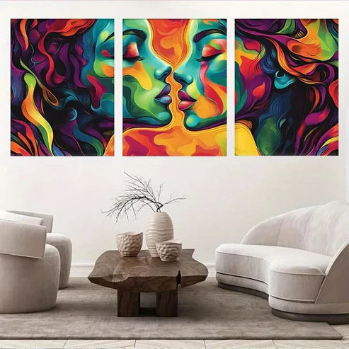 3pcs Colorful Modern Vibrant Abstract Faces Wall Art Set Canvas Framed 60x90cm - High Quality Print 100% Australian Made Wall Canvas Ready to Hang