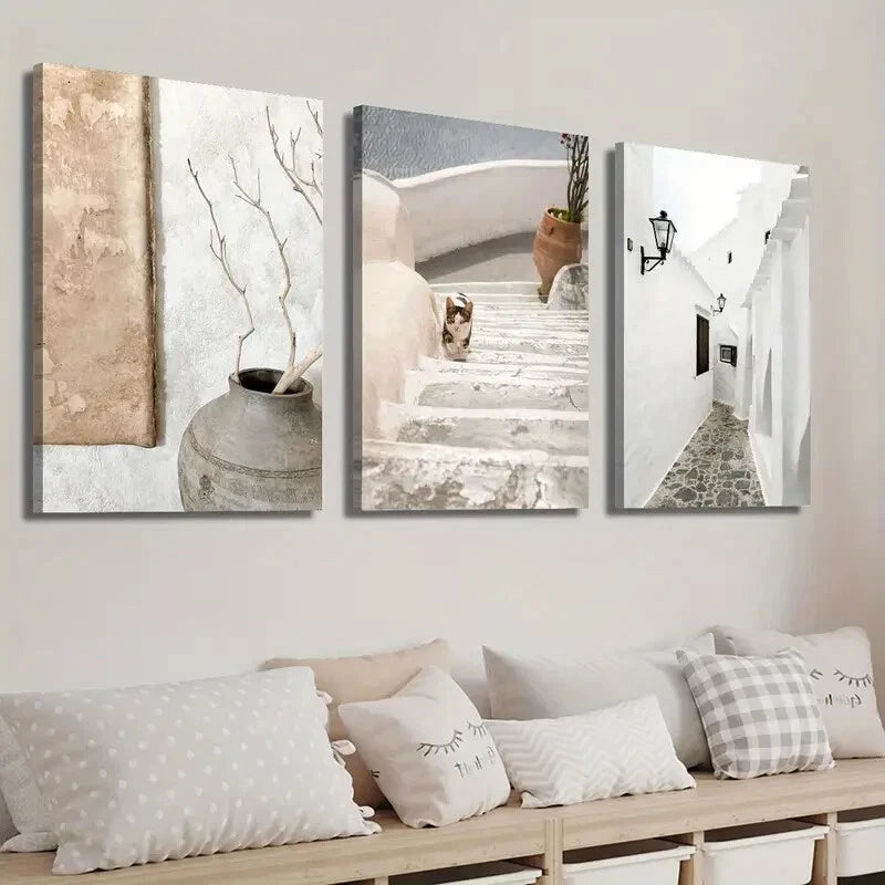 3pcs Architecture & Dog Walking Scenes Perfect Wall Art Set Canvas Framed 40x60cm - High Quality Print 100% Australian Made Wall Canvas Ready to Hang