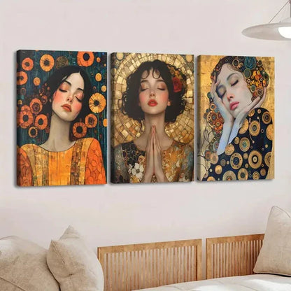 3pcs Abstract Women Black & Golden Red Rose Blue Wall Art Set Canvas Unframed - High Quality Print 100% Australian Made Wall Canvas - Bella Home Decor