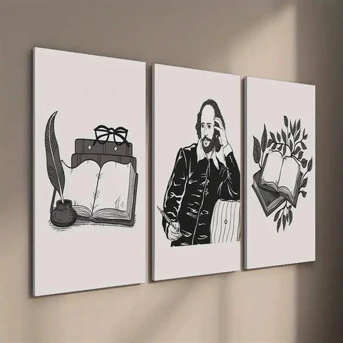 3pcs Shakespeare Plant Leaf Book Illustration Wall Art Set Canvas Unframed - High Quality Print 100% Australian Made Wall Canvas