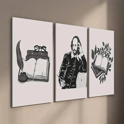 3pcs Shakespeare Plant Leaf Book Illustration Wall Art Set Canvas Unframed - High Quality Print 100% Australian Made Wall Canvas
