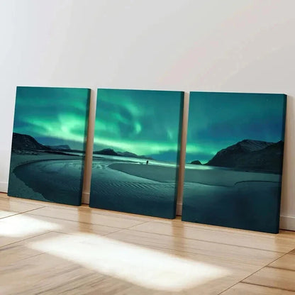 3pcs Nordic Natural Landscape Aurora Wall Art Set Canvas Framed 60x90cm - High Quality Print 100% Australian Made Wall Canvas Ready to Hang - Bella Home Decor