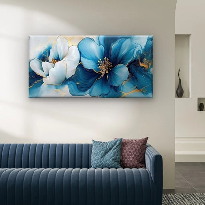 Abstract Blue And White Floral Wall Art Canvas Office Home Room Framed 120x60cm