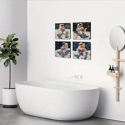 4pcsAstronaut Reading in SpaceWall Art Canvas Framed