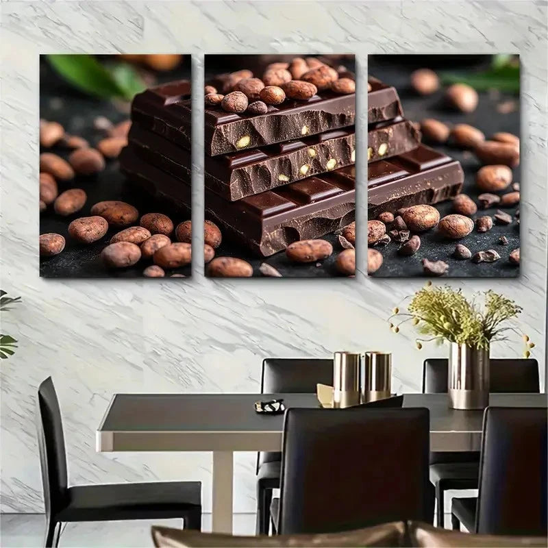 3pcs Cocoa Beans Chocolate Décor Perfect  Wall Art Set Canvas Framed 40x60cm - High Quality Print 100% Australian Made Wall Canvas Ready to Hang
