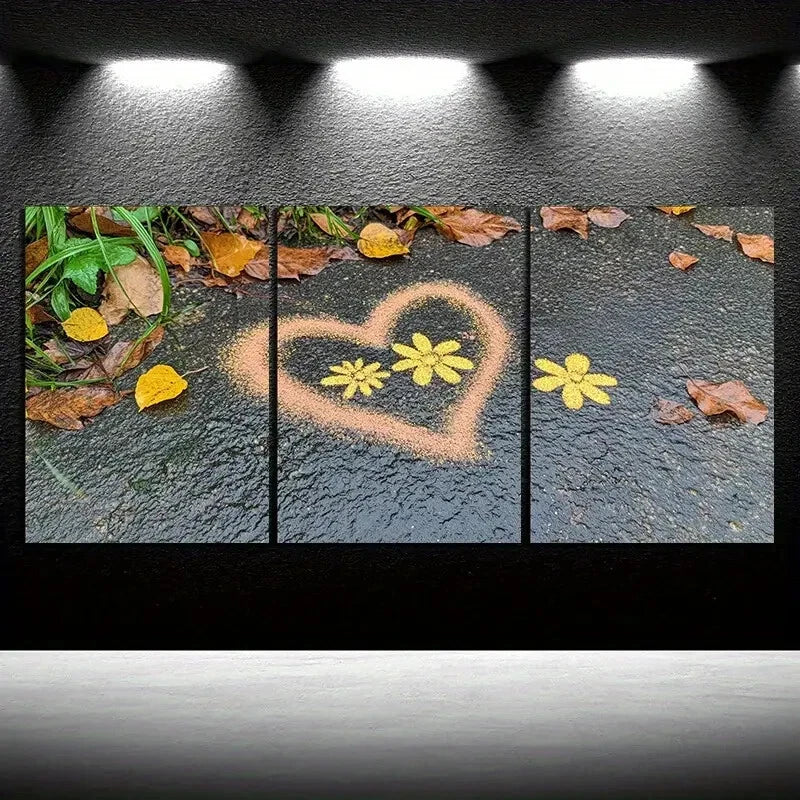 3pcs Love Made of Leaves Yellow Flowers Metal Print Ready to Hang Art - Bella Home Decor