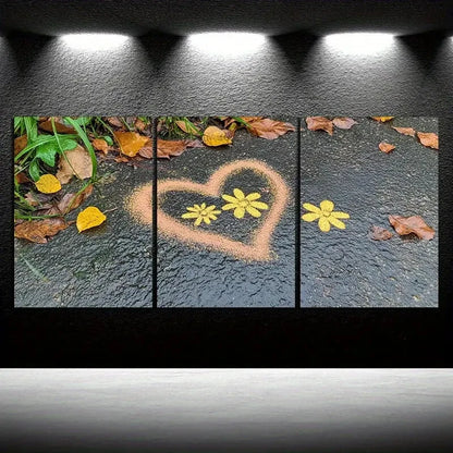 3pcs Love Made of Leaves Yellow Flowers Metal Print Ready to Hang Art - Bella Home Decor