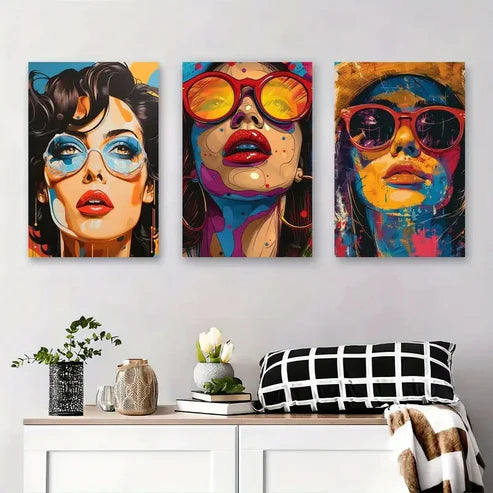 3pcs Women with Fashion Glasses WG Wall Art Canvas Unframed – High Quality Print 100% Australian Made Wall Canvas