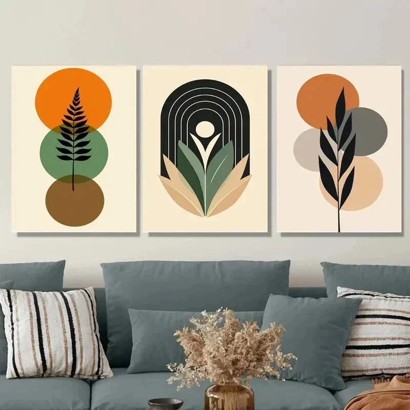 3pcs Abstract Boho Style Framed Botanical Wall Art Set Canvas Framed 50x70cm - High Quality Print 100% Australian Made Wall Canvas Ready to Hang