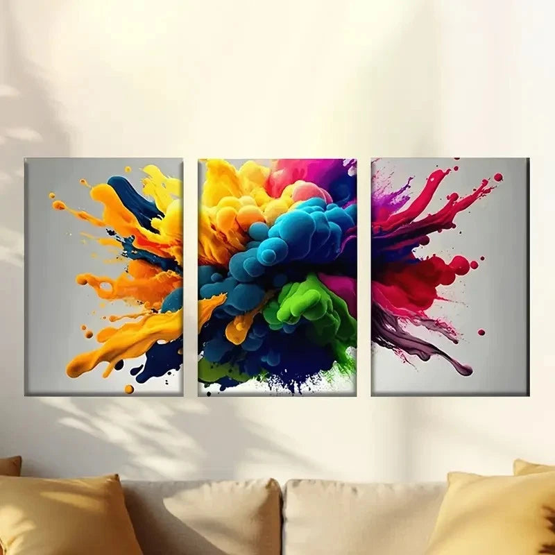 3pcs laptop with colorful paint on it Wall Art Set Canvas Framed 50x70cm - High Quality Print 100% Australian Made Wall Canvas Ready to Hang