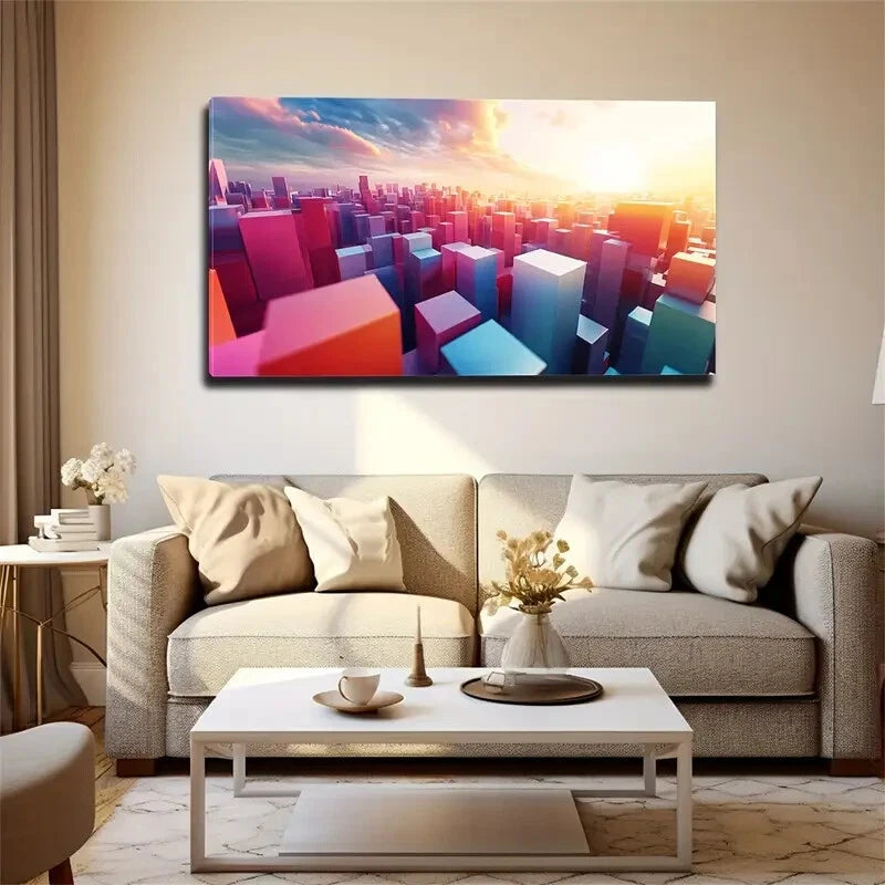 Colorful Cubes Abstract Wall Art Canvas Office Home Room Framed 120x60cm - Bella Home Decor
