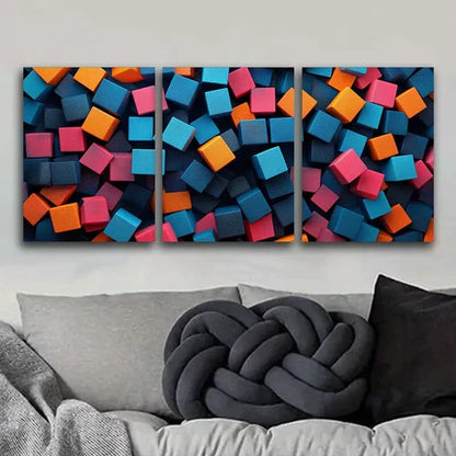 3 PCS Colorful Cubes - Art Deco, Modern, Wall Art Set Canvas Unframed - High Quality Print 100% Australian Made Wall Canvas - Bella Home Decor