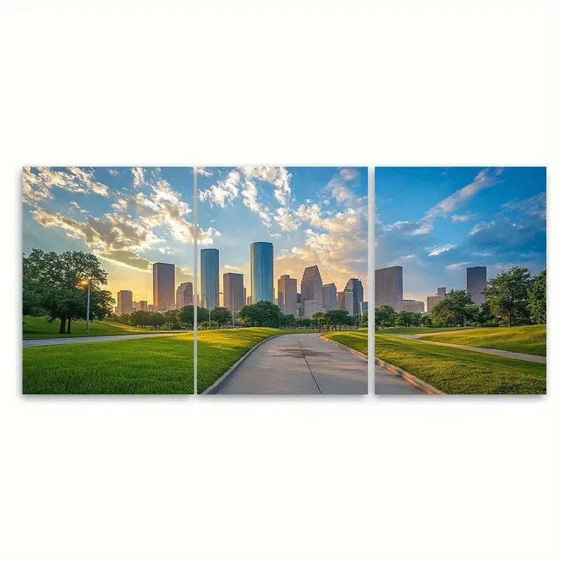 Share 3pcs Lush Greenery and Modern Buildings RT  Wall Art Set Canvas Framed 50x70cm - High Quality Print 100% Australian Made Wall Canvas Ready to Hang