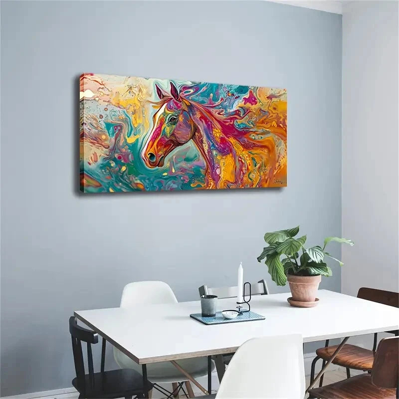 Abstract The Head Of A Horse Wall Art Canvas Office Home Room Framed 120x60cm - Bella Home Decor