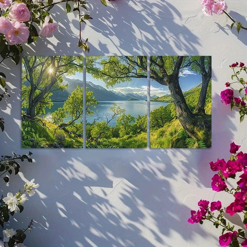 3pcs Landscape of Lake Wakatipu, New Zealand Metal Print Ready to Hang Art