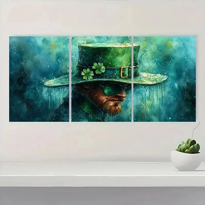 3pcs Leprechaun Hat & Clover Design f   Wall Art Set Canvas Framed 50x70cm - High Quality Print 100% Australian Made Wall Canvas Ready to Hang