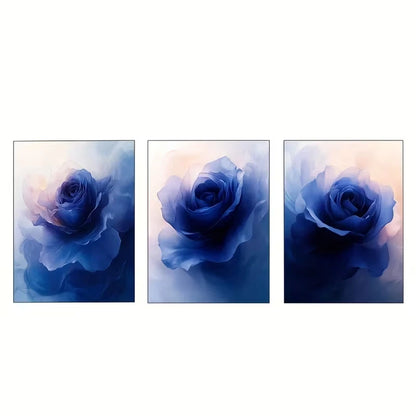 3pcs Blue Rose Elegant Floral Decoration    Wall Art Set Canvas Framed 50x70cm - High Quality Print 100% Australian Made Wall Canvas Ready to Hang - Bella Home Decor