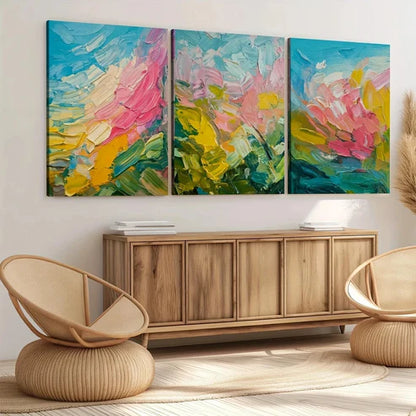 3pcs Abstract Art Blue Pink Yellow Nature Wall Art Set Canvas Unframed - High Quality Print 100% Australian Made Wall Canvas - Bella Home Decor