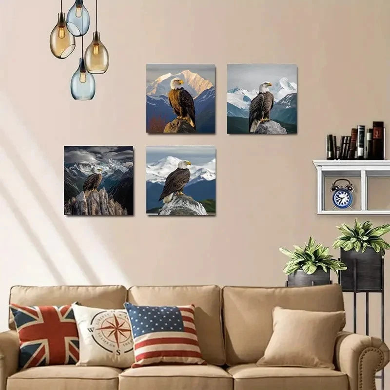 4pcsMajestic Bald Eagles Perched  Wall Art Canvas Framed