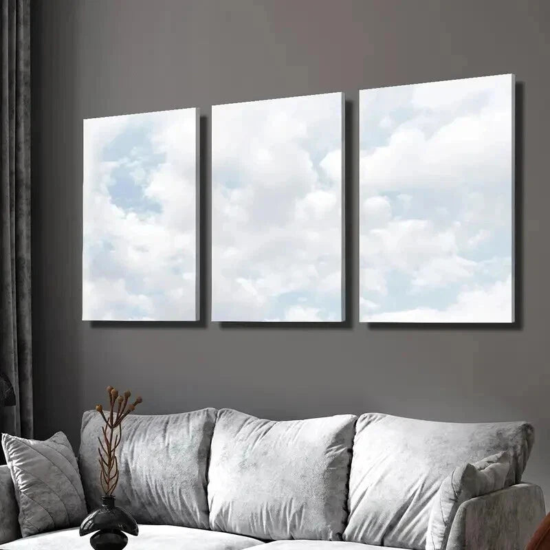 3pcs Blue Sky Cloud Serene Nature Perfect Wall Art Set Canvas Framed 60x90cm - High Quality Print 100% Australian Made Wall Canvas Ready to Hang - Bella Home Decor