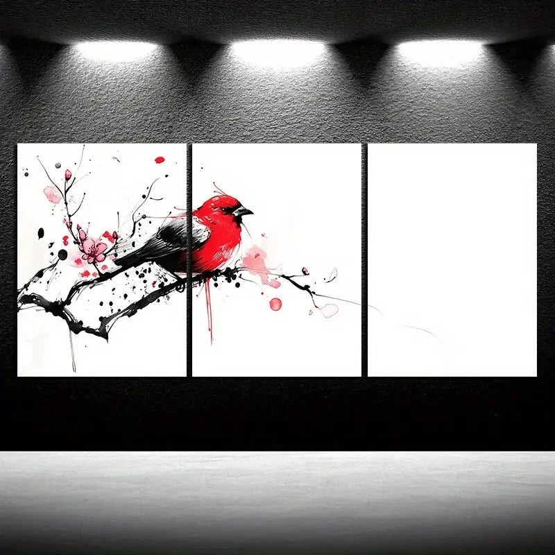 3pcs Birds on Plum Blossom Branches Metal Print Ready to Hang Art - Bella Home Decor