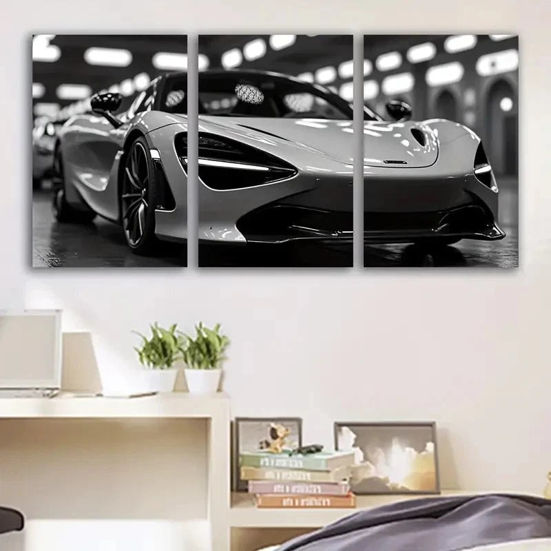 3pcs Black & White Modern Sports Car Collection Wall Art Set Canvas Framed 60x90cm - High Quality Print 100% Australian Made Wall Canvas Ready to Hang - Bella Home Decor