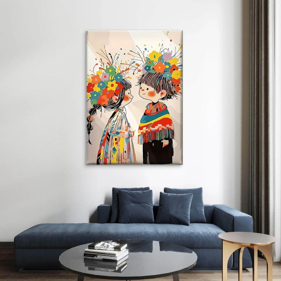 Children with Flower Crowns 60x90cm Metal Print Ready to Hang