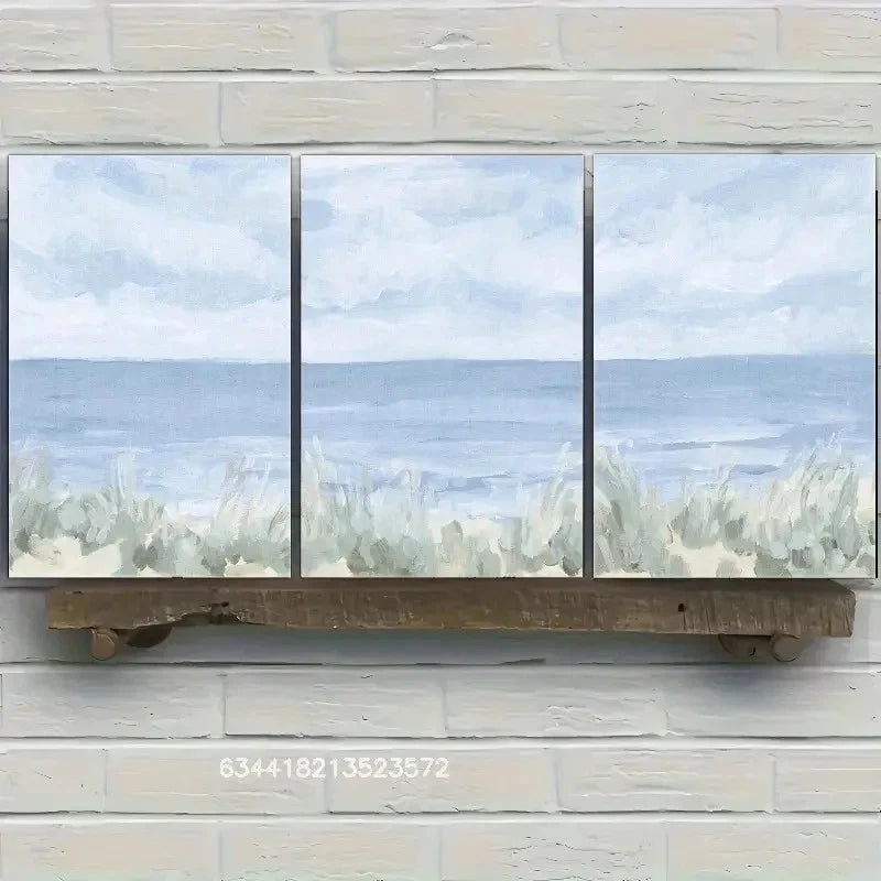 3pcs Beach Art with Light Blue & Green Waves Metal Print Ready to Hang Art - Bella Home Decor