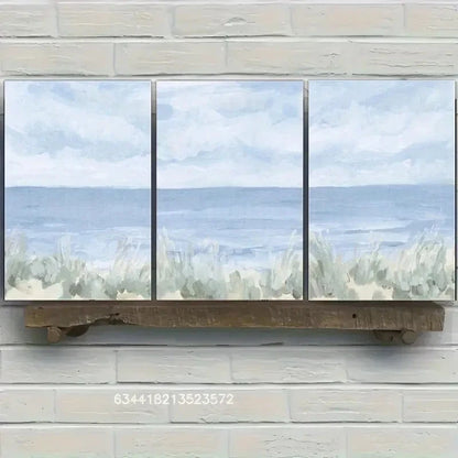 3pcs Beach Art with Light Blue & Green Waves Metal Print Ready to Hang Art - Bella Home Decor