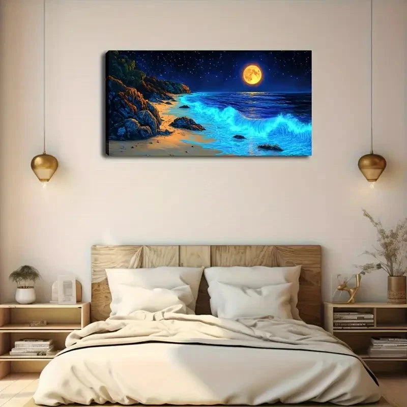 Modern Minimalist Blue Waves Wall Art Canvas Office Home Room Framed 120x60cm