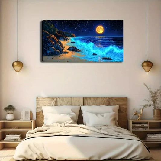 Modern Minimalist Blue Waves Wall Art Canvas Office Home Room Framed 120x60cm