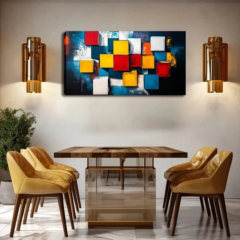Vibrant Colorful Cubes Modern Wall Art Canvas Office Home Room Framed 120x60cm - Bella Home Decor