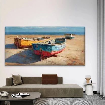 Seaside Boat Scenery Wall Art Canvas Office Home Room Framed 120x60cm