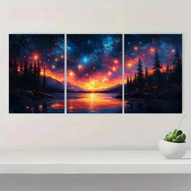 3pcs Colorful Night Sky Painting Nature Metal Print Ready to Hang Art - Bella Home Decor