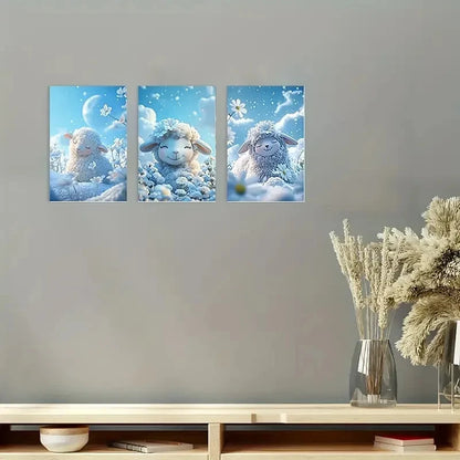 3pcs Winter  Beautiful Sheep Wall Art Canvas   Wall Art Set Canvas Framed 60x90cm - High Quality Print 100% Australian Made Wall Canvas Ready to Hang - Bella Home Decor