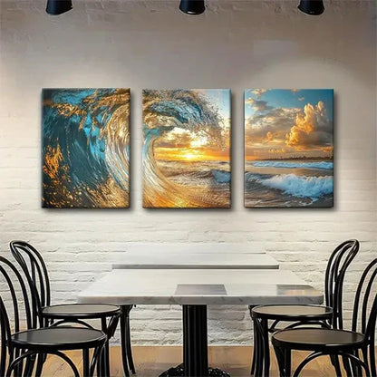 3pcs Sea Sunset Surfing Beach Scene Perfect Wall Art Canvas Unframed – High Quality Print 100% Australian Made Wall Canvas