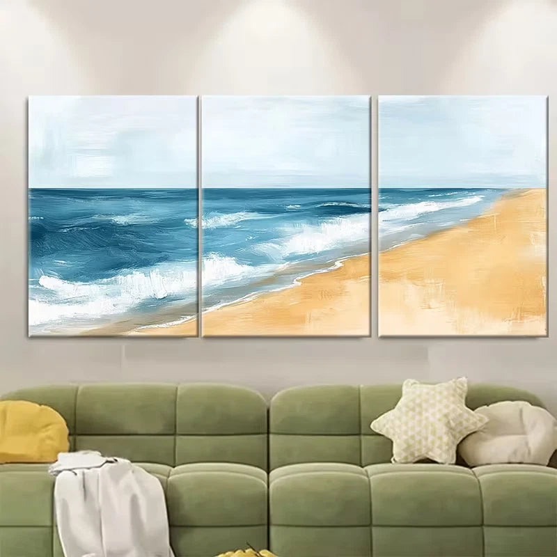 3pcs , Minimalist Beach Abstract Metal Print Ready to Hang Art - Bella Home Decor