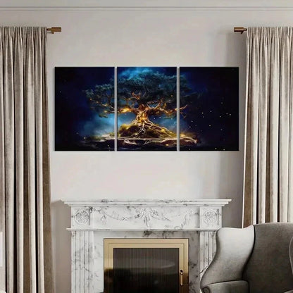 3pcs Glowing Lights Starry Night & Mystical Tree Wall Art Set Canvas Framed 60x90cm - High Quality Print 100% Australian Made Wall Canvas Ready to Hang - Bella Home Decor