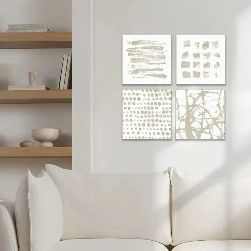 4pcs Vintage Olive Branch Square Print Wall Art Canvas Framed