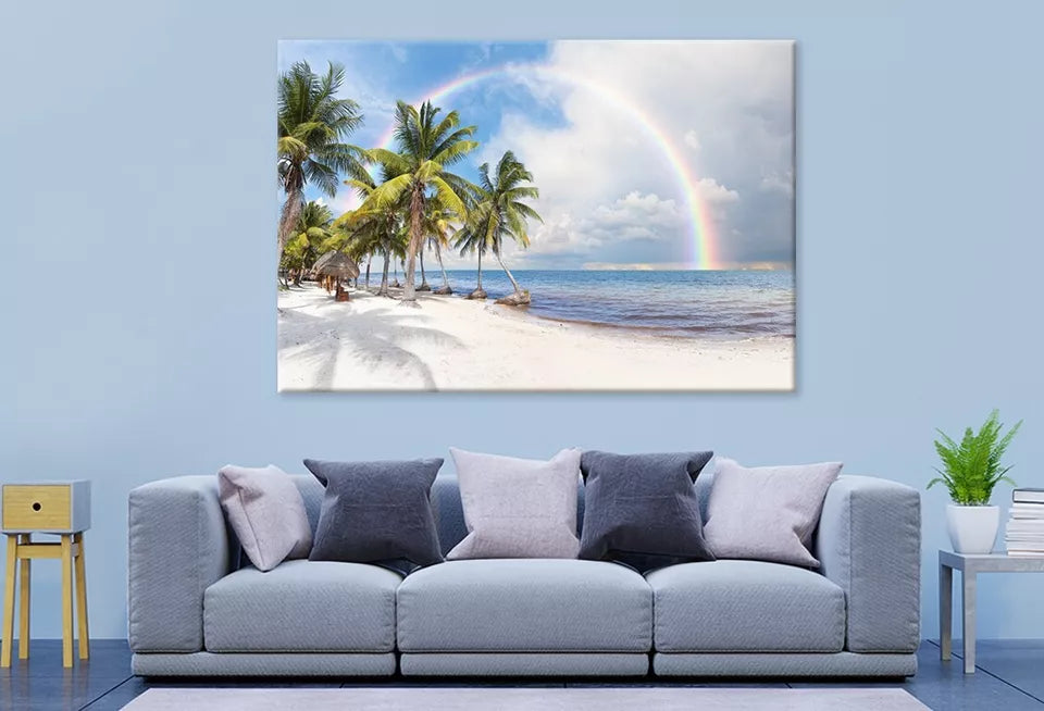 Sunny Beach With Palm Trees Wall Art Decor 100% Australian Made - Bella Home Decor
