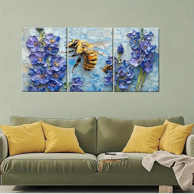 3pcs Delphinium Painting Wildflowers Perfect Wall Art Set Canvas Framed 60x90cm - High Quality Print 100% Australian Made Wall Canvas Ready to Hang - Bella Home Decor