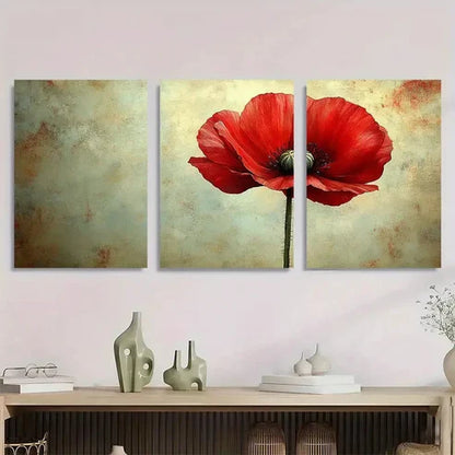 3pcs Red Flower Floral Botanical Perfect Wall Art Canvas Unframed - High Quality Print 100% Australian Made Wall Canvas