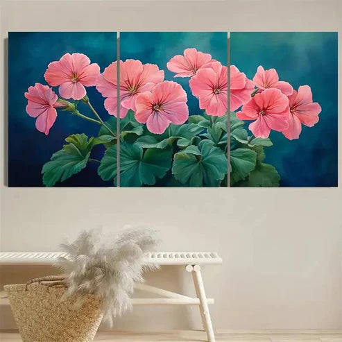 3pcs Pink Geranium Flower Pelargonium Plant Wall Art Set Canvas Unframed - High Quality Print 100% Australian Made Wall Canvas - Bella Home Decor